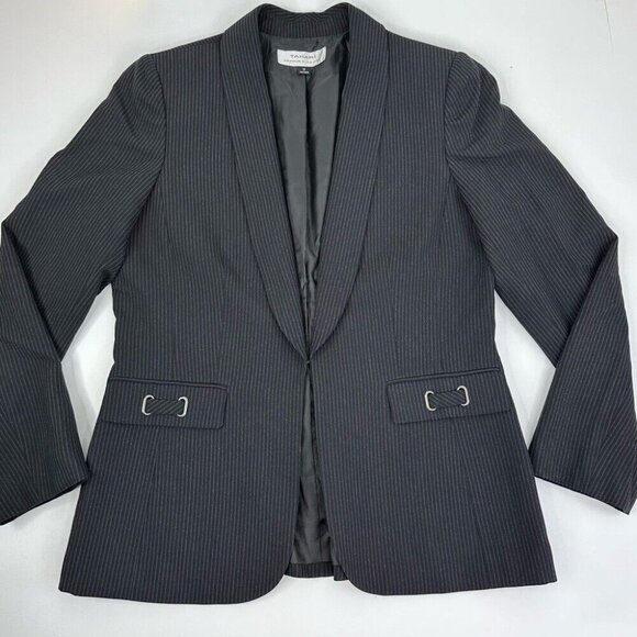 Tahari ASL Women's Black and Grey Career Pinstripe Designer Blazer 12/C40 - Picture 7 of 15